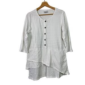 Color Me Cotton CMC Large White 100% Cotton Tunic Top 3/4‎ Sleeve Boho Lagenlook